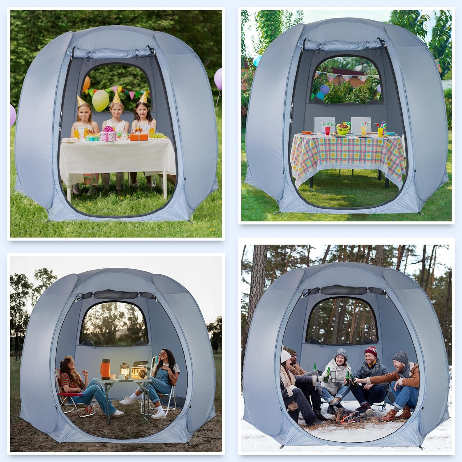 Alvantor Outdoor Camping Tent Canopy - 10' x 10' Hexagon Pop Up Sun Shade with Ventilated Mesh Walls (Gray, Not Waterproof) - All-Season Shelter for Camping, Beach, and Events