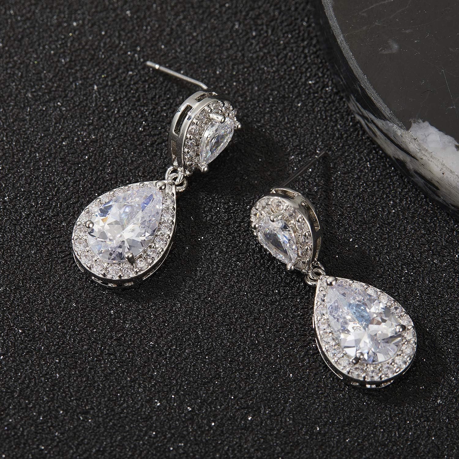 SWEETV Cubic Zirconia Teardrop Bridal Earrings, Rhinestone Dangle Earrings for Wedding Prom Anniversary - Image 4