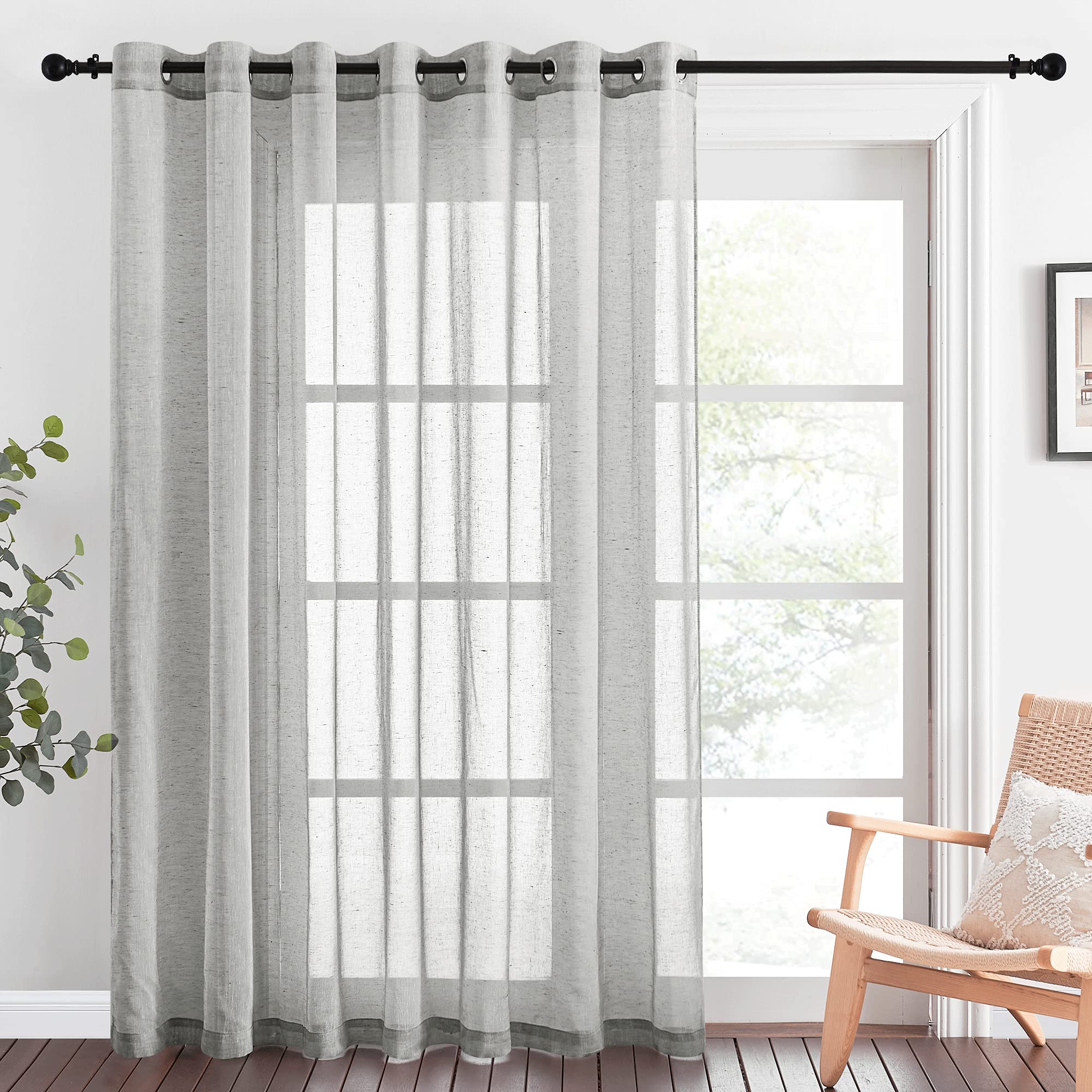 NICETOWN Patio Curtain for Sliding Door W100 x L84, Extra Wide Grommet Linen 100 Inch Curtain Privacy Semitransparent Light Filtering Flax Sheer