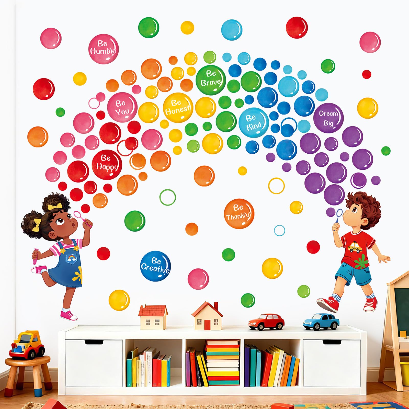 Autocollant mural lecture enfant deco stickers bulles colorees faciles a poser