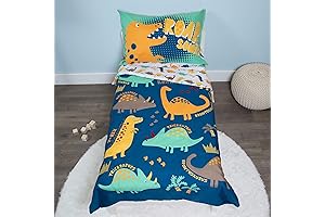 Baby Boom Funhouse Dinosaur Roarsome 4 Piece Toddler Bedding Set-Comforter, Sheet Set,...