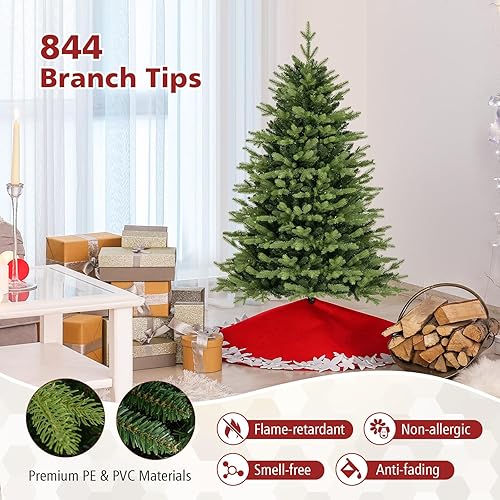 Miniatura 5 de GOFLAME Árbol de Navidad preiluminado de 6 pies con agujas de pino, árbol de Navidad artificial con bisagras con 747 puntas de rama, 350 luces LED,