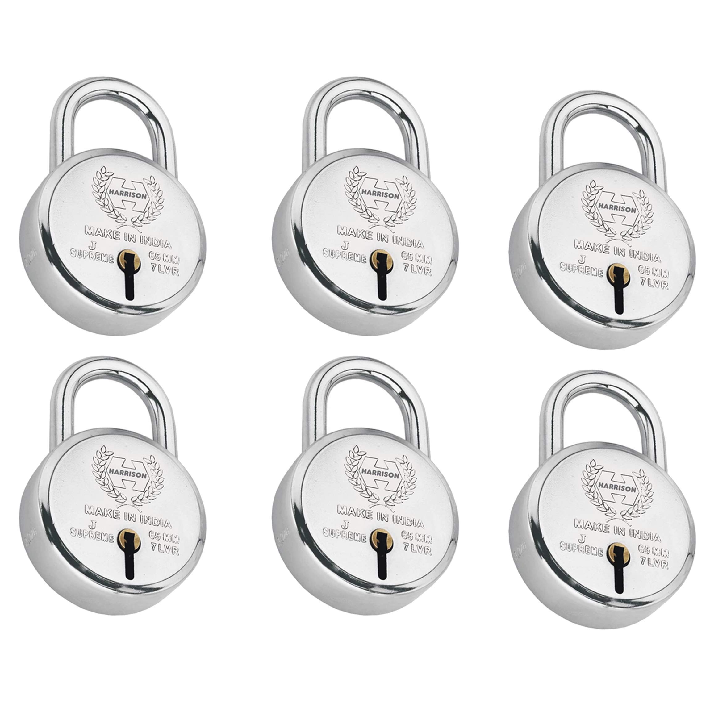 Harrison0643 J Supreme Round 65mm BCP Padlock with 6 Lever (Pack of 6), Silver, 65mm - 6-Lever