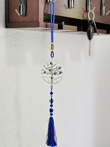 Miniatura 3 de LUCKBOOSTIUM Colgante de árbol de mal de ojo con borlas azules, llavero de mal de ojo para buena suerte y protección, adorno decorativo para colgar