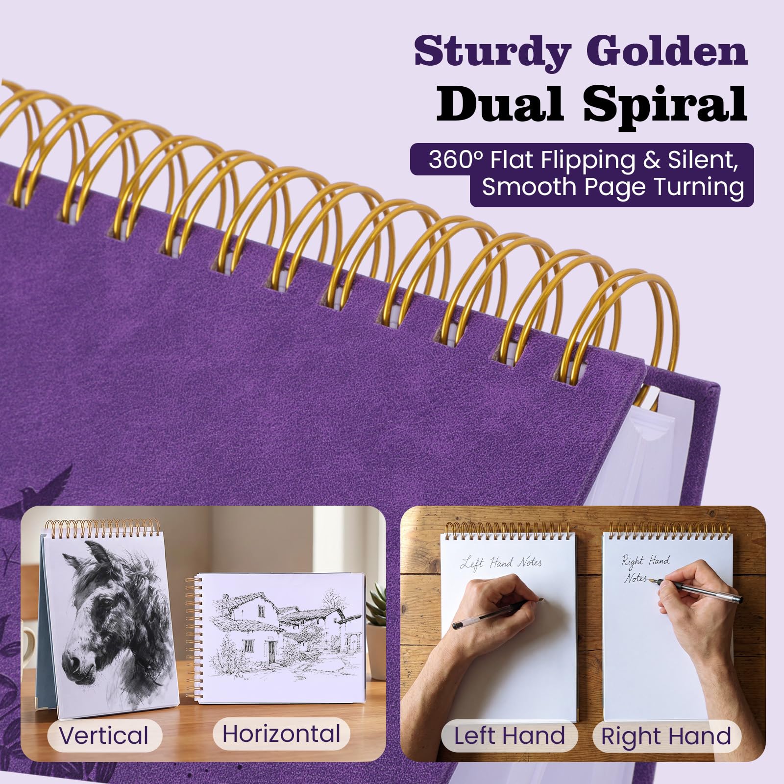 Blank Notebook Sketch Book, 300 Pages No Bleed Sketch Pads for Drawing, Leather Hardcover Artist Sketchbook with Perforated 100GSM Thick Paper & Back Pocket, Spiral Unlined Journal Notebook B5, Brown