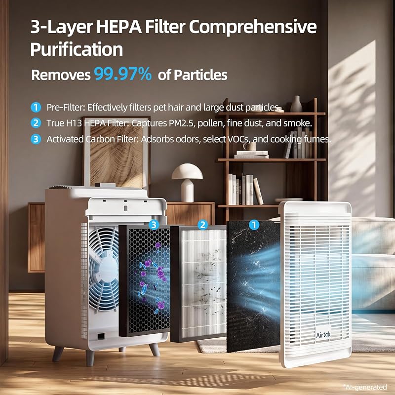 AIRTOK Pet Air Purifier for Home Large Room Up to 2240 Ft² in 1 Hr, AP2801 image 3