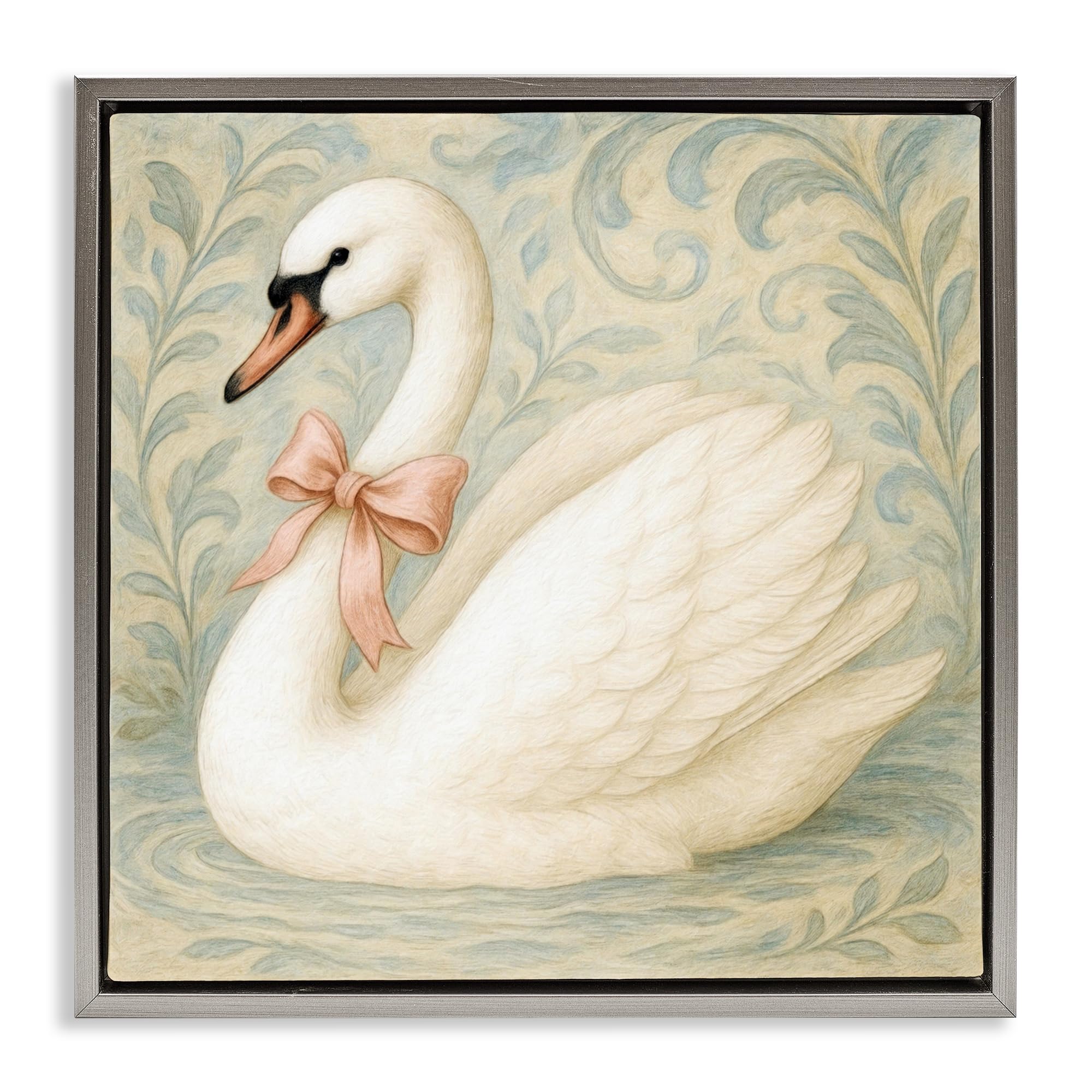Stupell Industries 'Vintage Leaves Swan', Floating Frame Canvas Art, Gray, 18 x 18