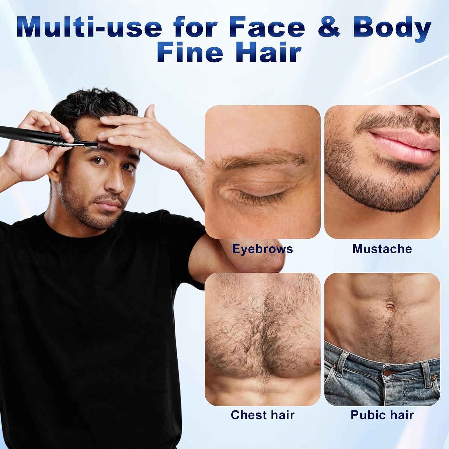 Eyebrow Trimmer for Men, Precision Detailer Battery-Operated Eyebrow Razor and Shaper, Electric Facial Hair Trimmer with Comb, Dual-Blade Grooming Tool for Eyebrows, Neckline, Nose, Ears