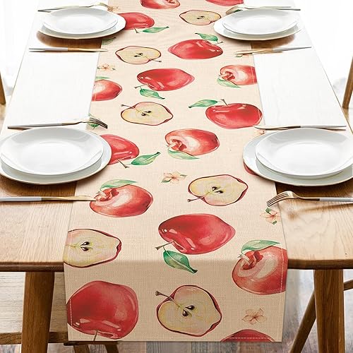 Uruney Watercolor Apples Table Runner, Sweet Fruit Kitchen Dining Table Decorati