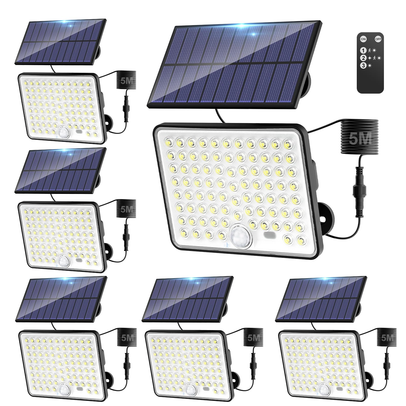 Kolpop Solar Lights Outdoor Garden with Lenses, 3 Modes Remote Solar Security Lights Outdoor Motion Sensor, IP65 Waterproof Solar Powered Pir Flood Light for Shed Porch Yard Garage, 6 Packs