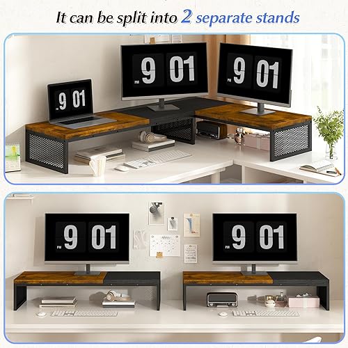 Miniatura 4 de EnHomee Soporte para monitor de computadora de 55.2 pulgadas, estante de escritorio para monitores de 3 x 23 pulgadas, computadora portátil, PC,