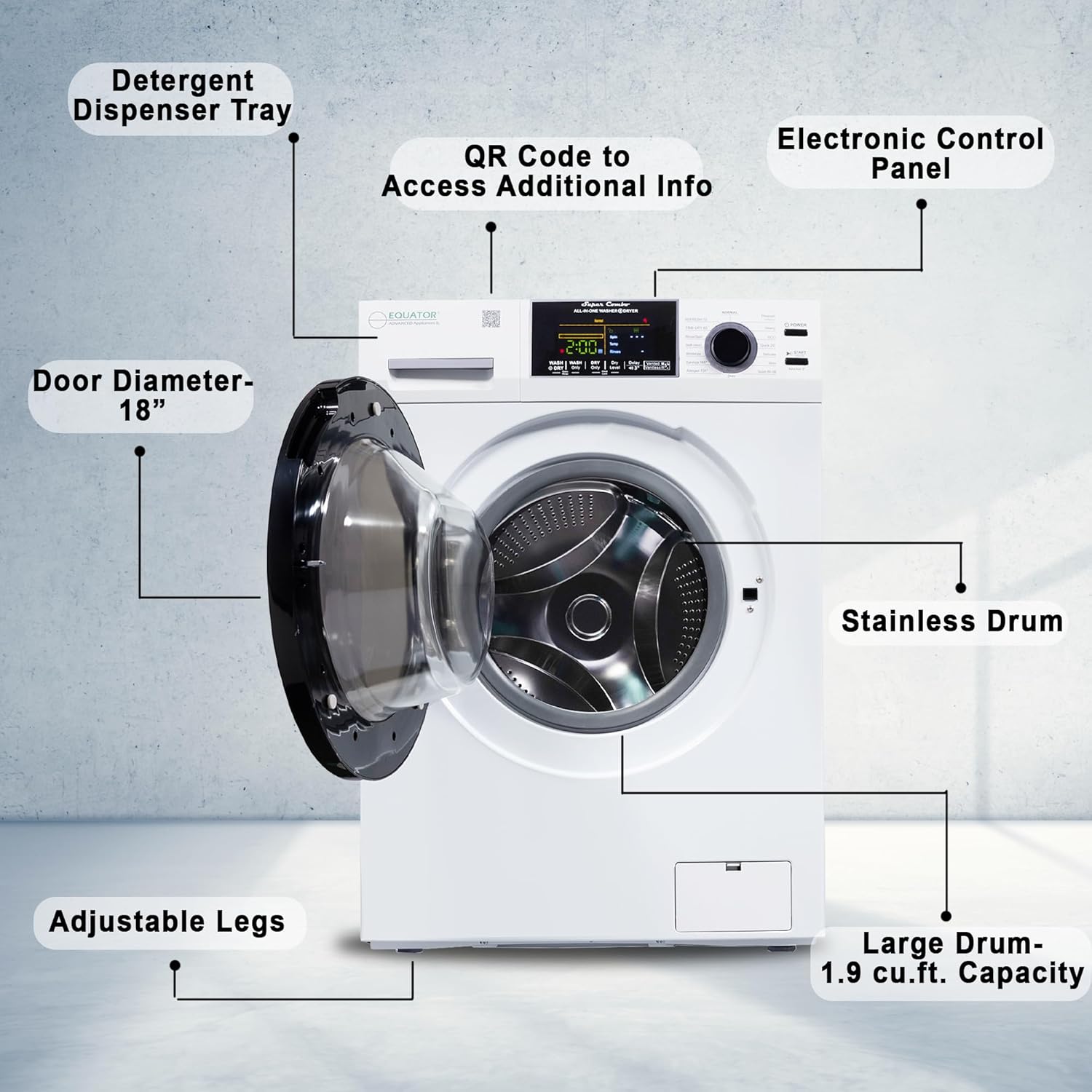 White 36" Electric Smart Combo Washer Dryer