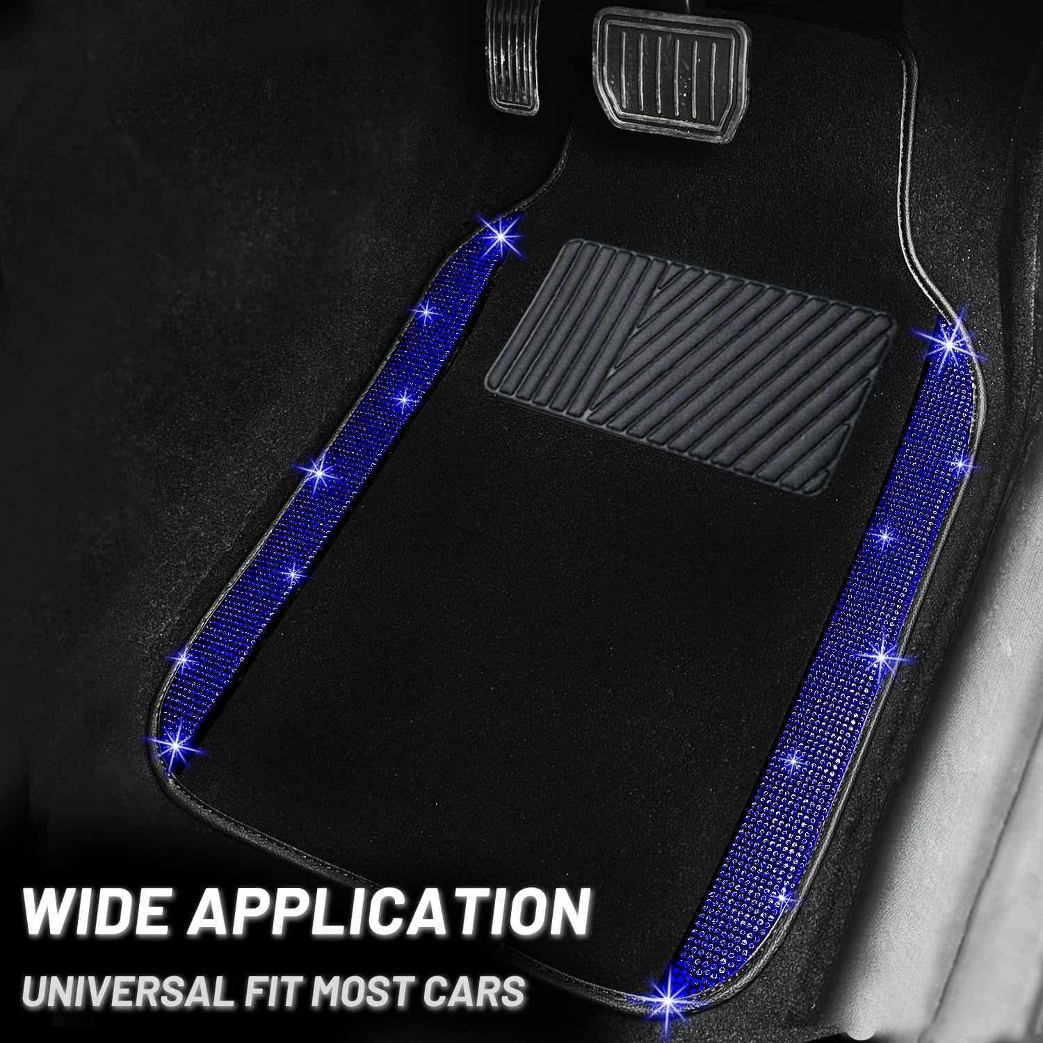 NBTEPEM Blue Bling Car Floor Mats Full Set, Universal Fit Most Cars,SUV, Trucks, 4 pcs Sparkle Glitter Diamond Carpet for Women Girls with Anti-Slip Pad (Blue Diamond) - Image 2