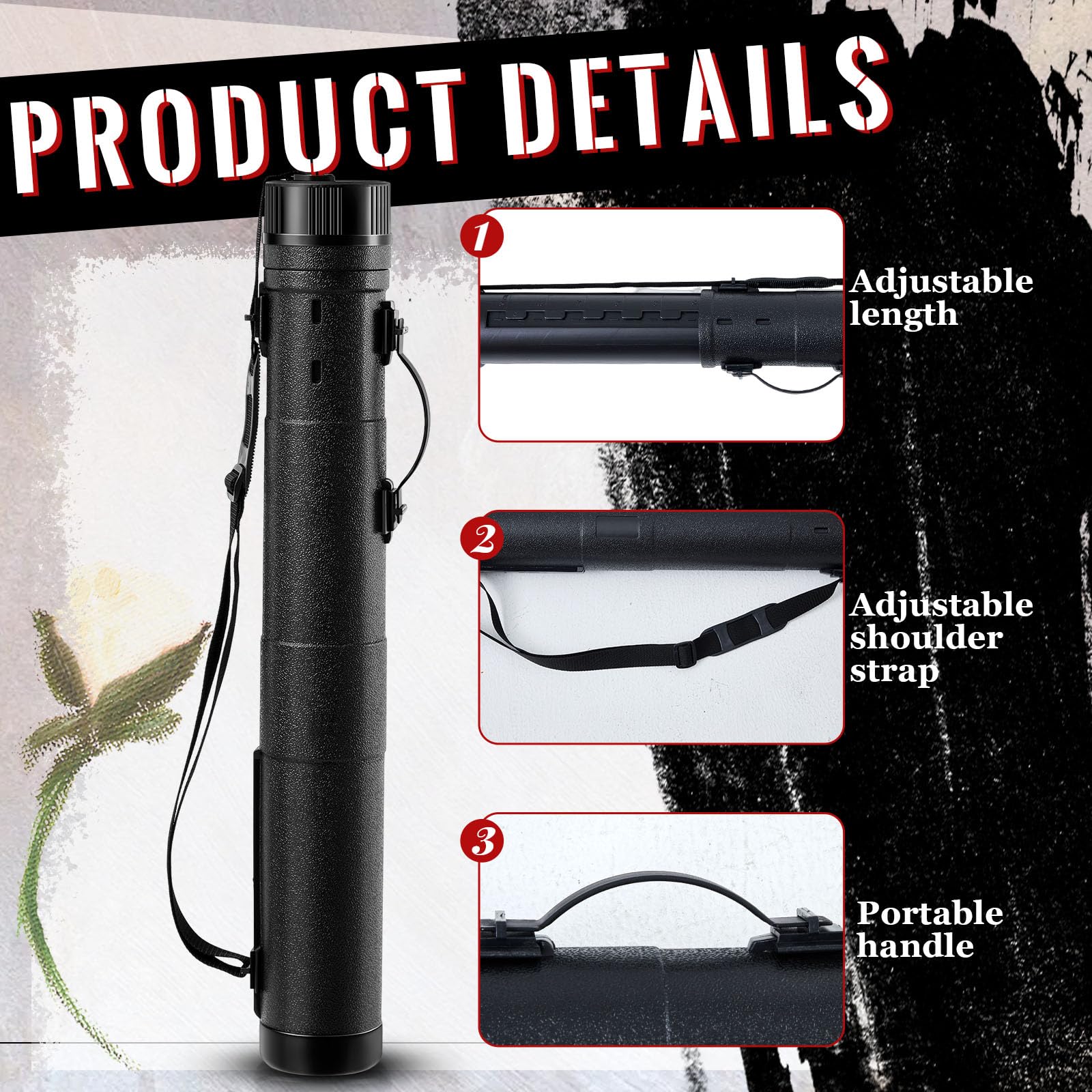 FVIEXE 3PCS Poster Tube For Blueprint Artwork Art Document Tube Carrying Case Telescoping Storage Tube With Adjustable Carrying Strap For Drawing Drafting Map Scroll Expandable 17.5 To 28 Inch Black | Buy