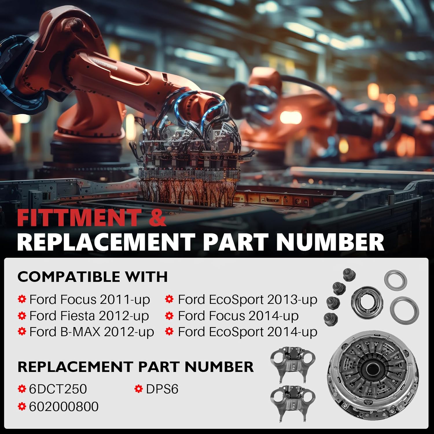 6DCT250 DPS6 Auto Transmission Dual Clutch Kit with Clutch Release Fork Lever Kit Compatible with Ford Focus 2011-up EcoSport 2013-up & Fiesta B-MAX 2012-up Replace 602000800