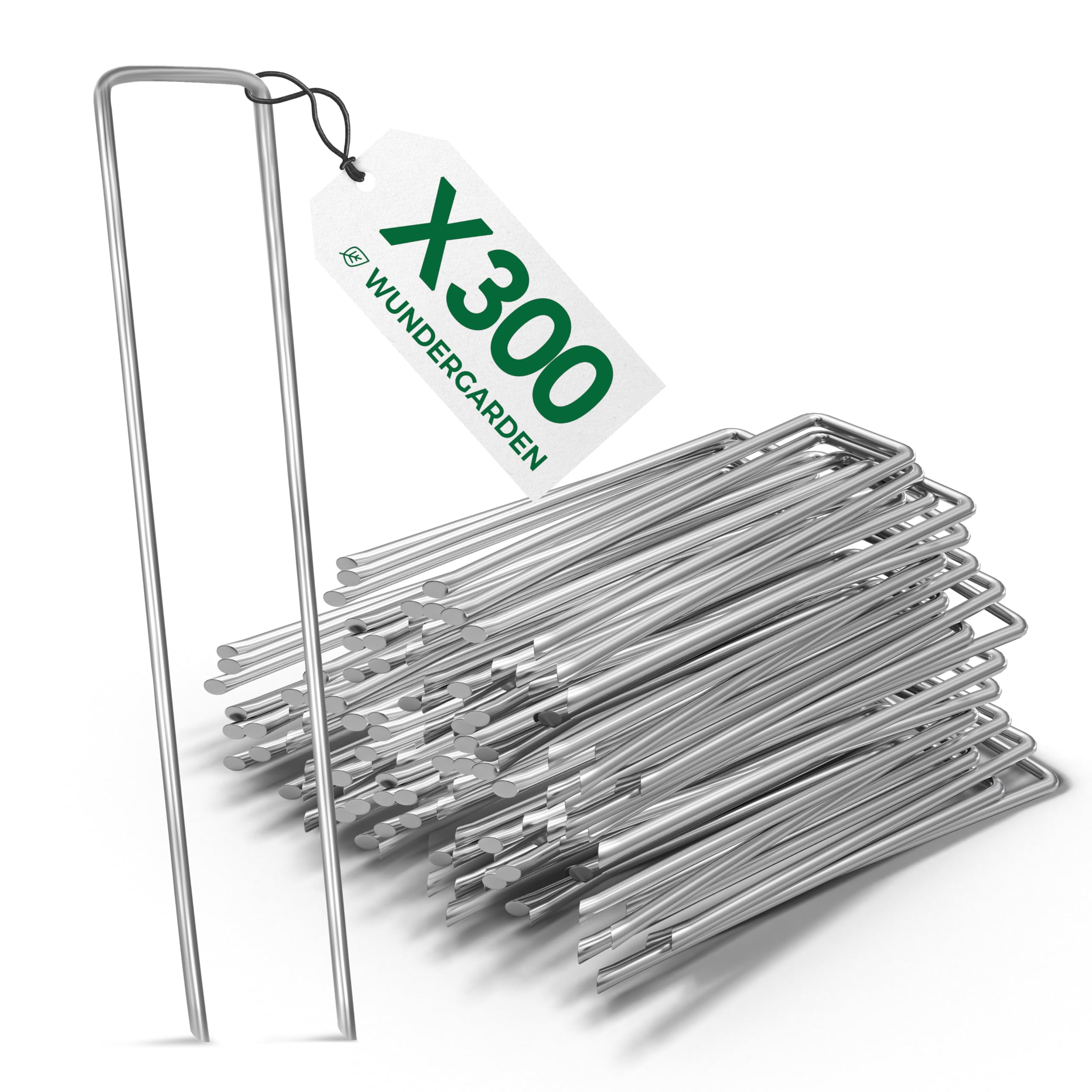 WUNDERGARDEN 300 Grapas de sujeción de Acero GALVANIZADO para el Ajuste de Mallas geotextiles y Telas contra Malas Hierbas o Acampada - Pinchos para el Suelo - 150 x 25 mm - Ø 2,7 mm