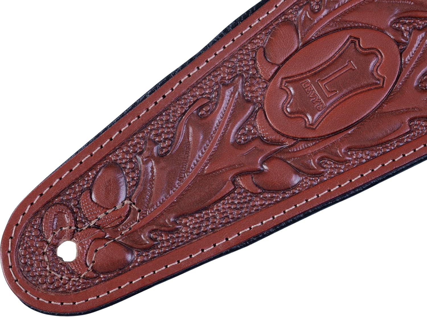 Levy's Leathers 3" Padded Veg-Tan Leather Leather Guitar Strap, Acorn and Oak Leaves Design, Walnut (PM44T01-WAL)