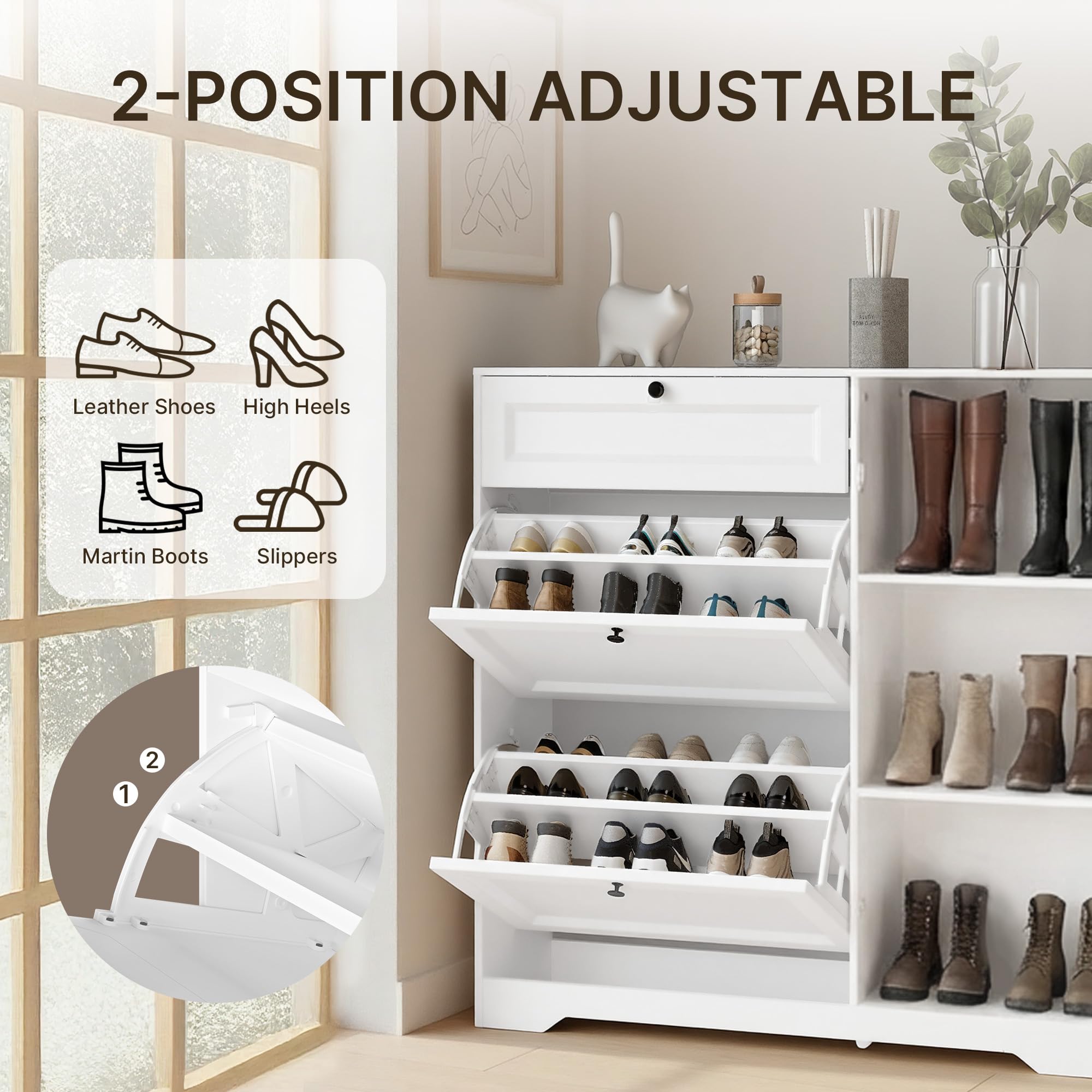 Xbro Zapatero Entrada Recibidor, Mueble Zapatero de Madera con 2 Puertas Abatibles y Armarios, Zapatero Estrecho Entrada Recibidor para Pasillo y Salón, Medidas 100×30×102cm Blanco