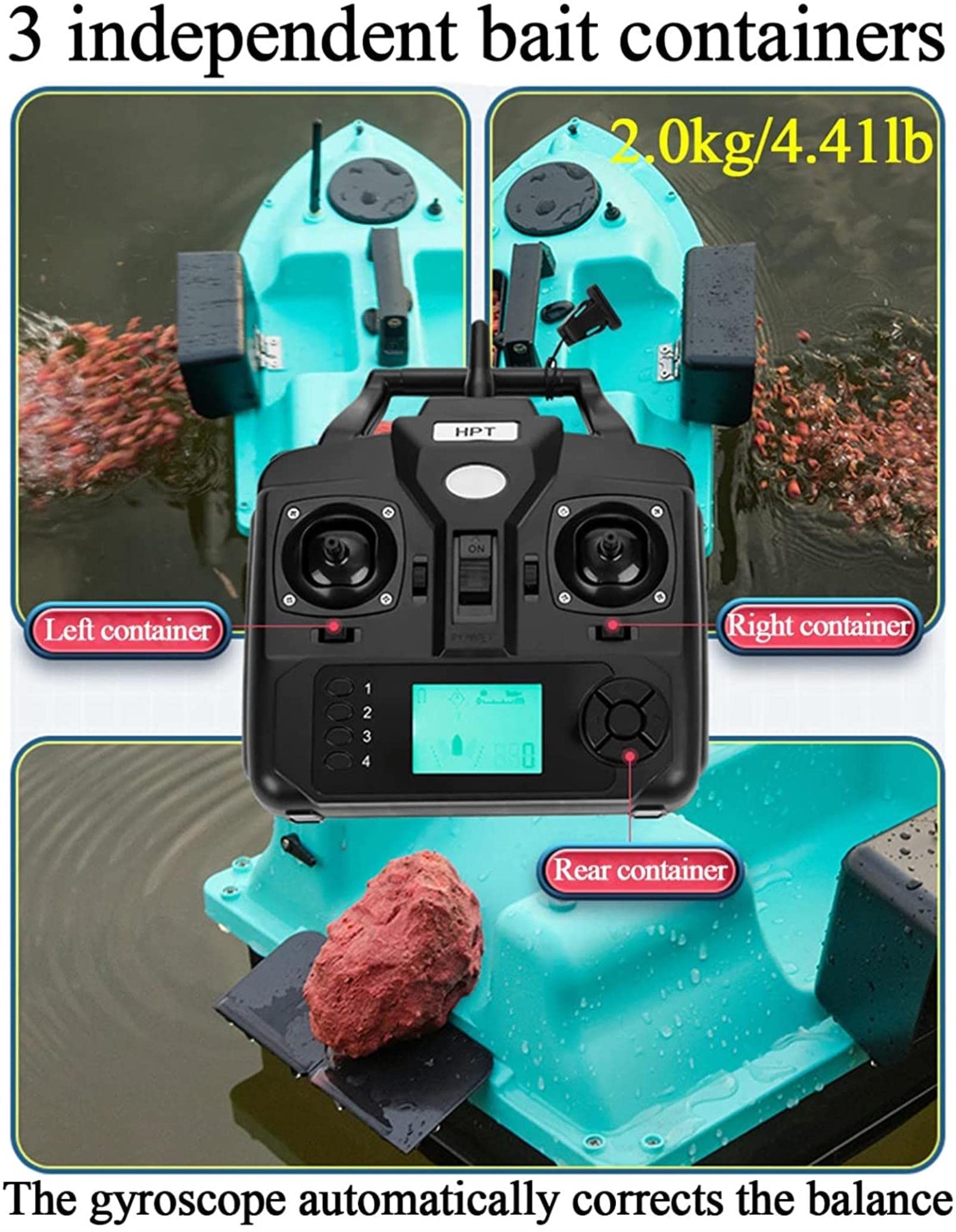 zdalnie sterowany łodzi wędkarskiej z GPS, Łódź Carpfishing Wędkarstwo Bezprzewodowe Sterowanie 500 m z podwójnym silnikiem i światłem LED, pozycjonowanie GPS 16 punktów Kotwica, 12000mAh