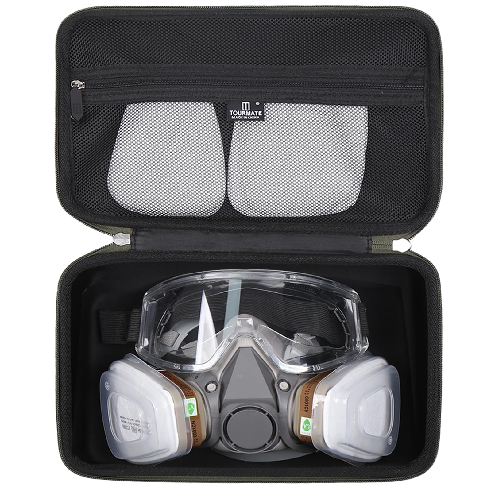 Tourmate Custodia rigida in EVA compatibile con mezzo facciale 3M riutilizzabile, custodia da viaggio per 6200/07025(AAD)/6503QL/3M P100 cartuccia respiratore/filtro 60923 Combo/occhiali di sicurezza