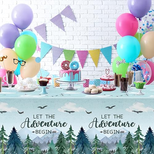 Miniatura 5 de Mantel de 3 piezas con texto en inglés "Adventure Awaits Let The Adventure Begin", mantel rectangular desechable de plástico para baby shower,