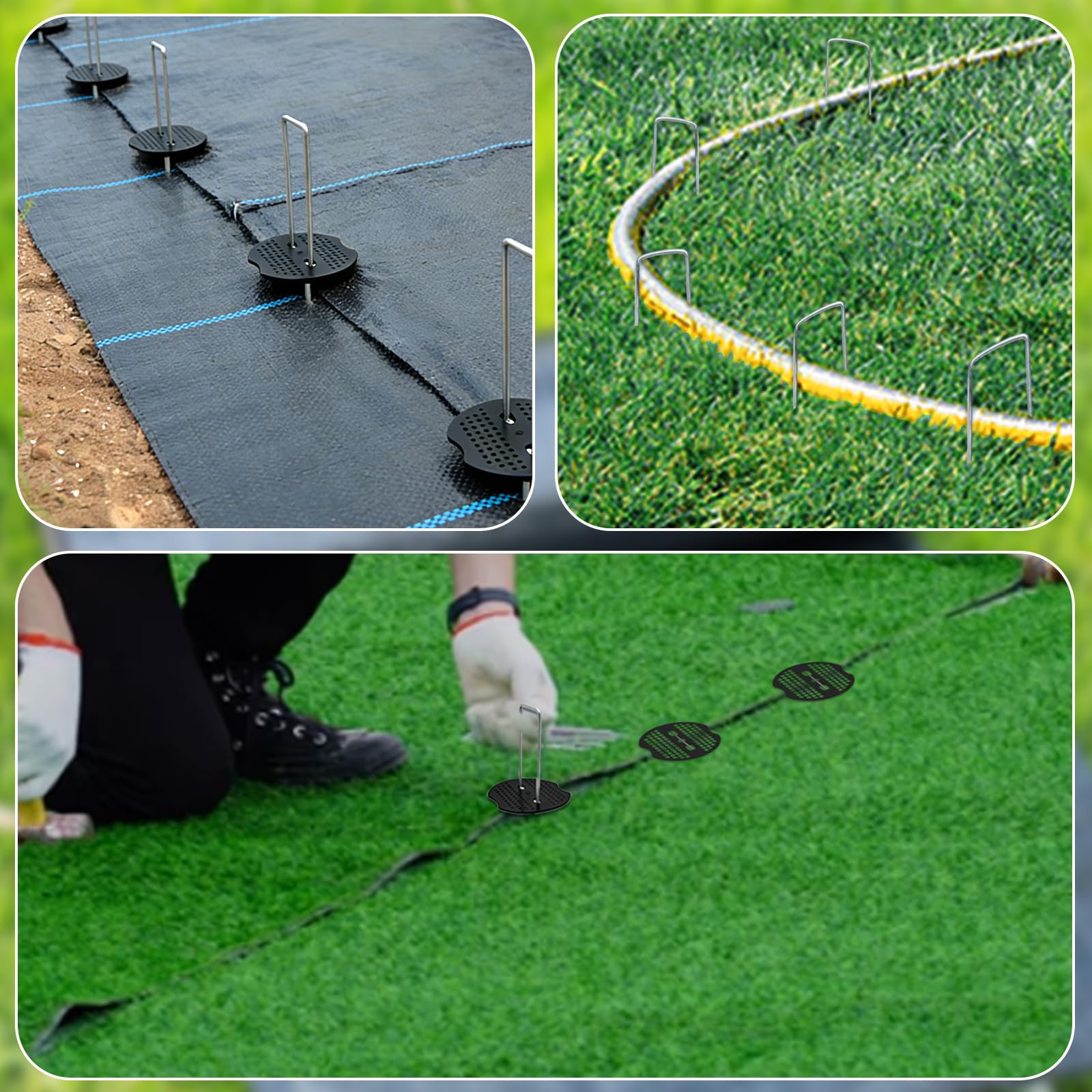 60 sztuk haczyków do kotwicy gruntowej, 60 śledzi + 60 krążków buforowych (150 x 40 mm, Ø 2,5 mm), ocynkowane śledzie ogrodowe w kształcie litery U, zestaw haczyków do mulczowania sztucznej