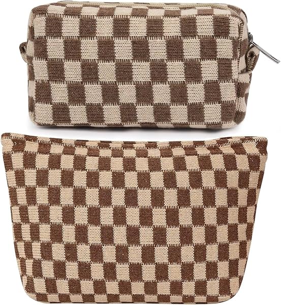 H HOME-MART Checkered Makeup Bag Set