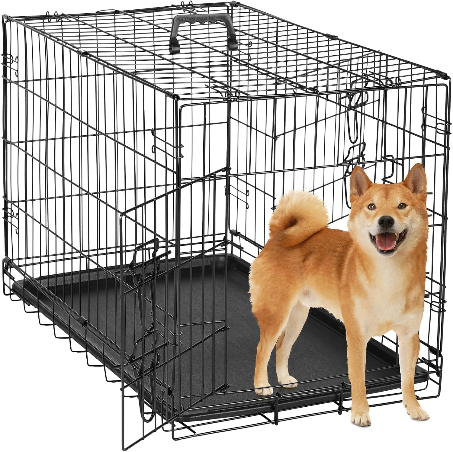 DUMOS Medium Dog Crate with Double Doors Enhanced Metal