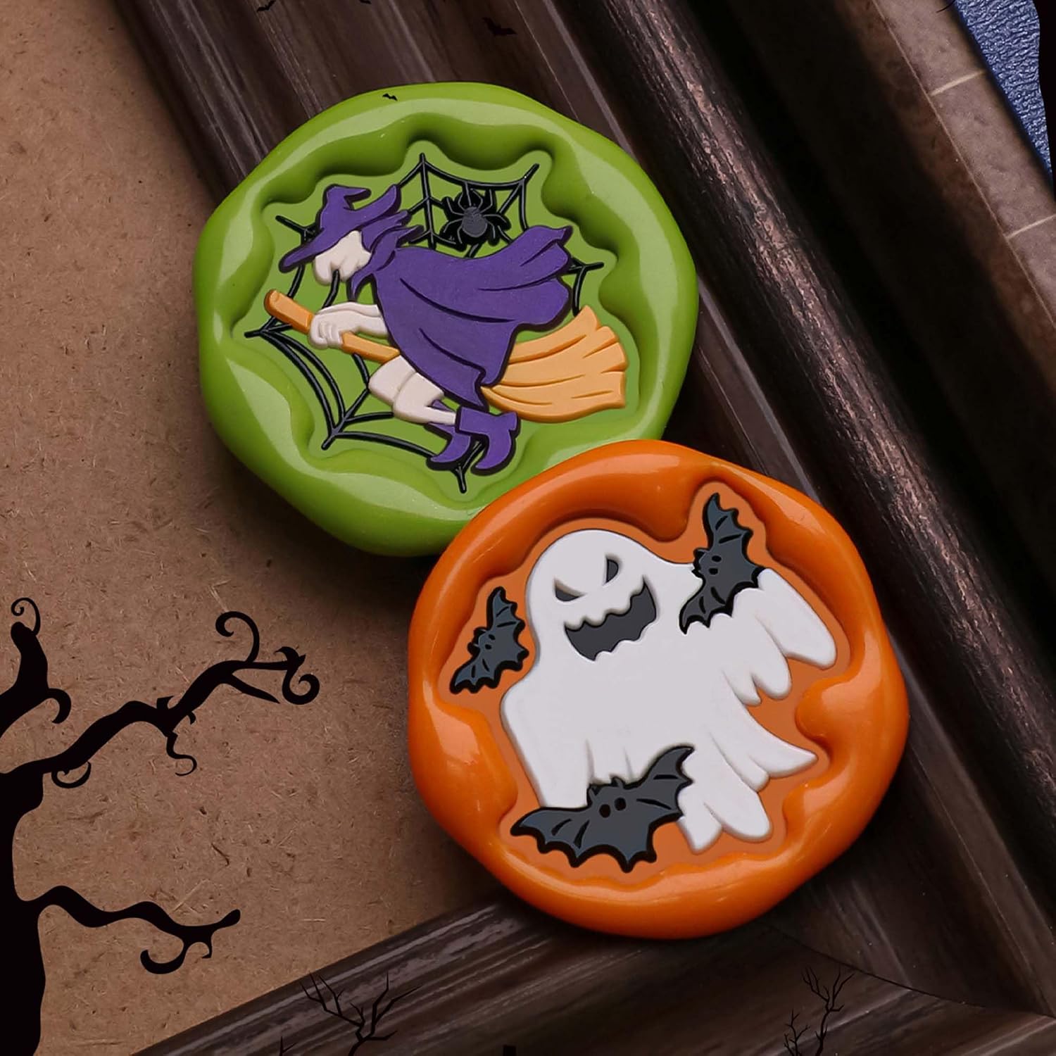 Halloween Wax Seal Stamp - Ghost Sealing Wax Stamp with Bat,Spectral Irregular-Shaped Brass Stamp with Handle for Craft Decorating, Document Sealing, Envelope