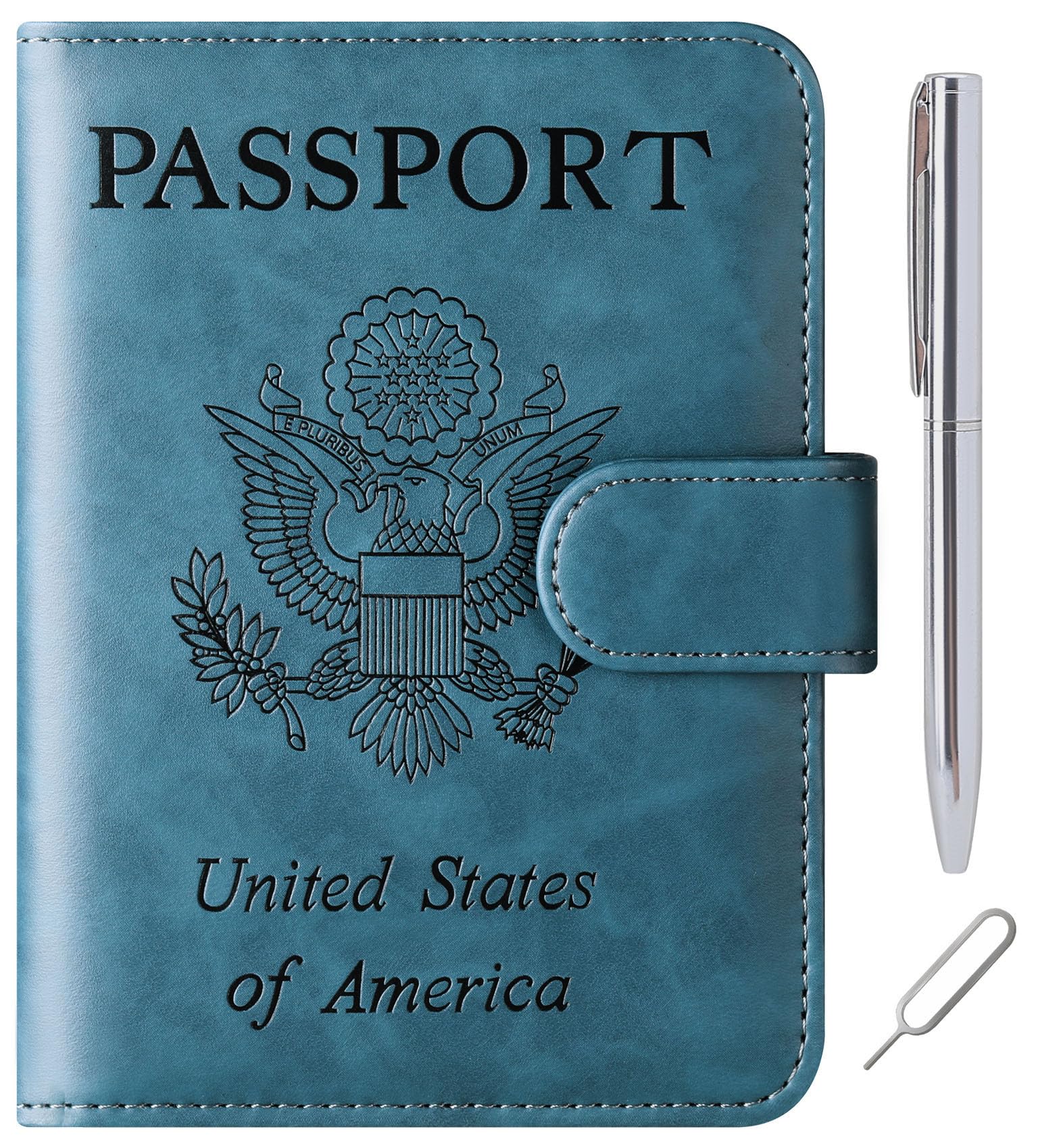 Passport Holder Cover Wallet Travel Essentials Leather Rfid Blocking Case Vacation Luggage Must Haves Travel Accessories for Men Women (120#Blue)