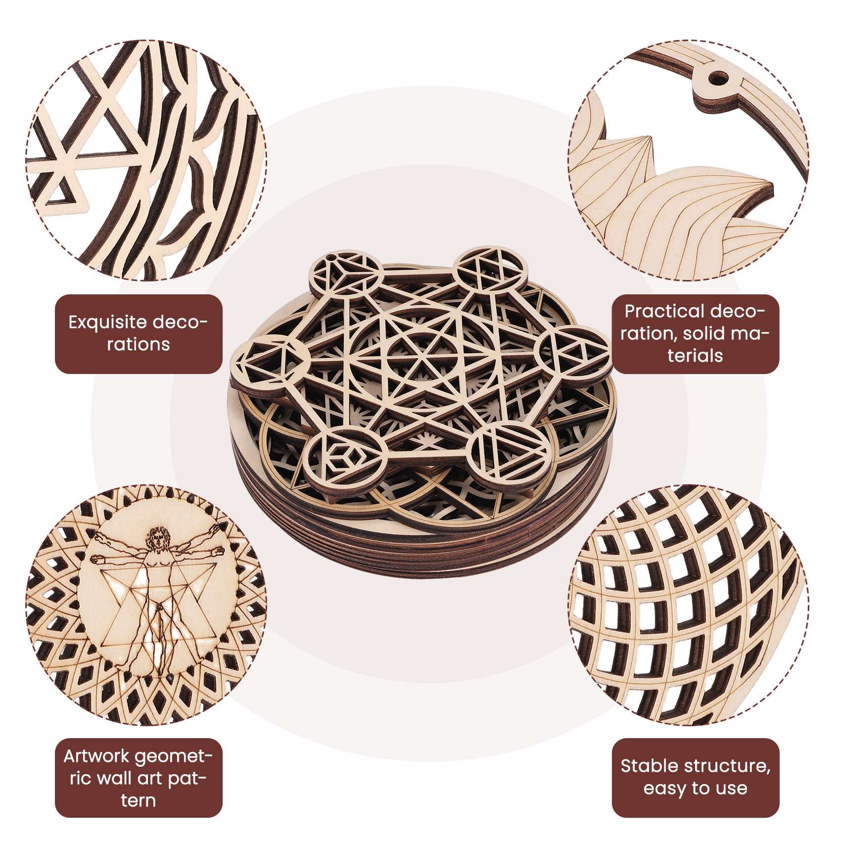 Set di sottobicchieri in legno con motivo mandala, essenziali per
