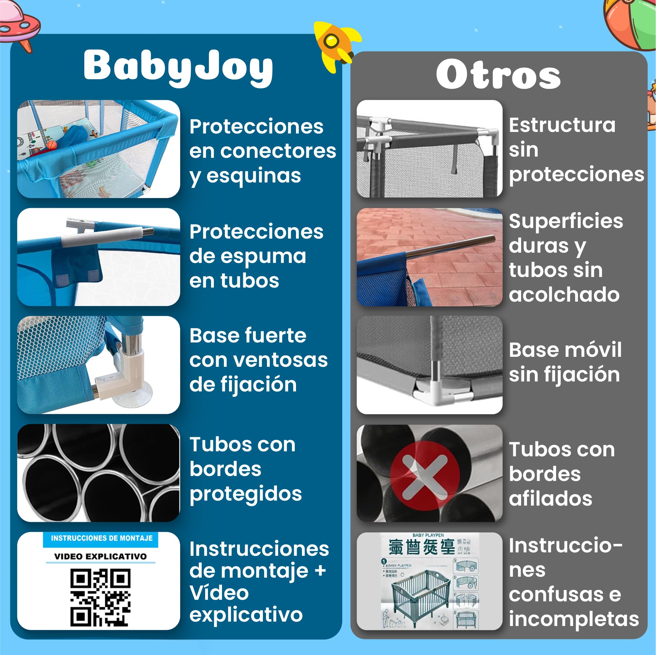 BabyJoy Parque Infantil Bebe 120x180cm - Corralito Bebe Acolchado y Equipado con Diana de Velcro, Canasta, Portería y más accesorios. Parque para Bebes Seguro, Amplio y Divertido
