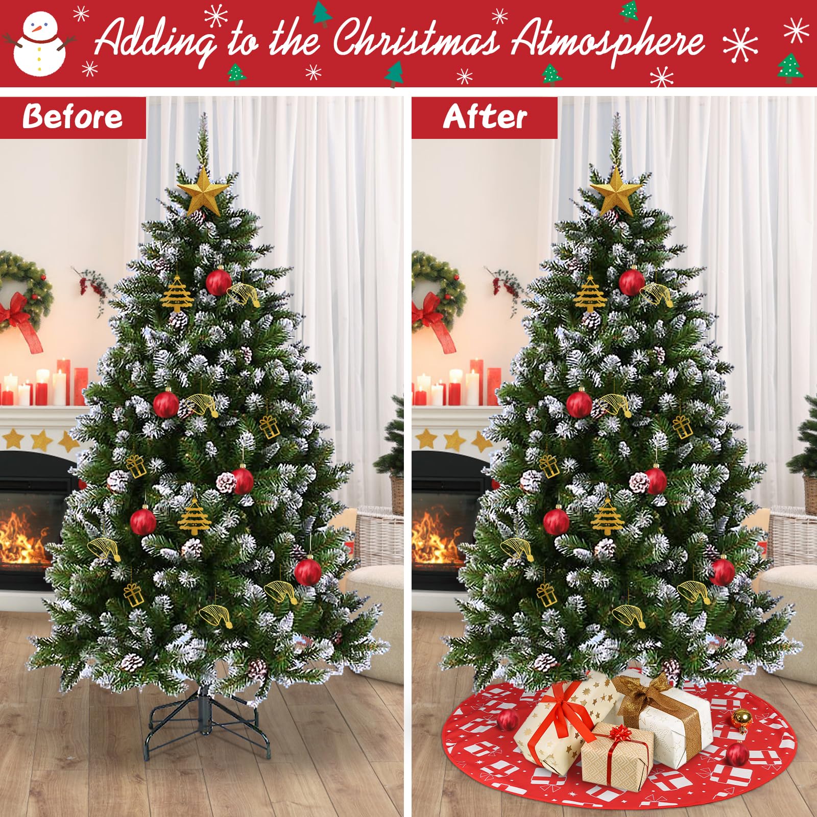 Figarge 90 cm Christmas Tree Blanket, Round Christmas Tree Skirt, Christmas Tree Skirt with Snowflake Pattern - Image 3