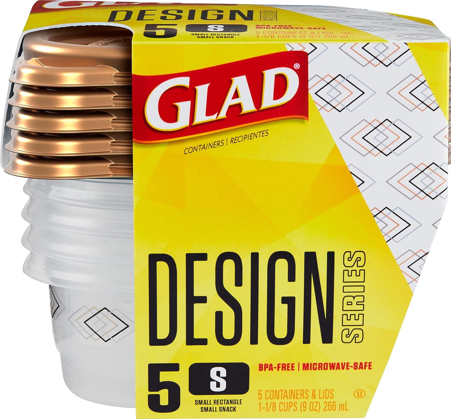 GladWare Design Series Food Storage Containers 9 Oz, 5 Ct | Small Snack Containers for Snacks & Small Meals, Food Storage from Glad | Glad Plastic Food Containers with Lids, Plastic Food Storage : Everything Else