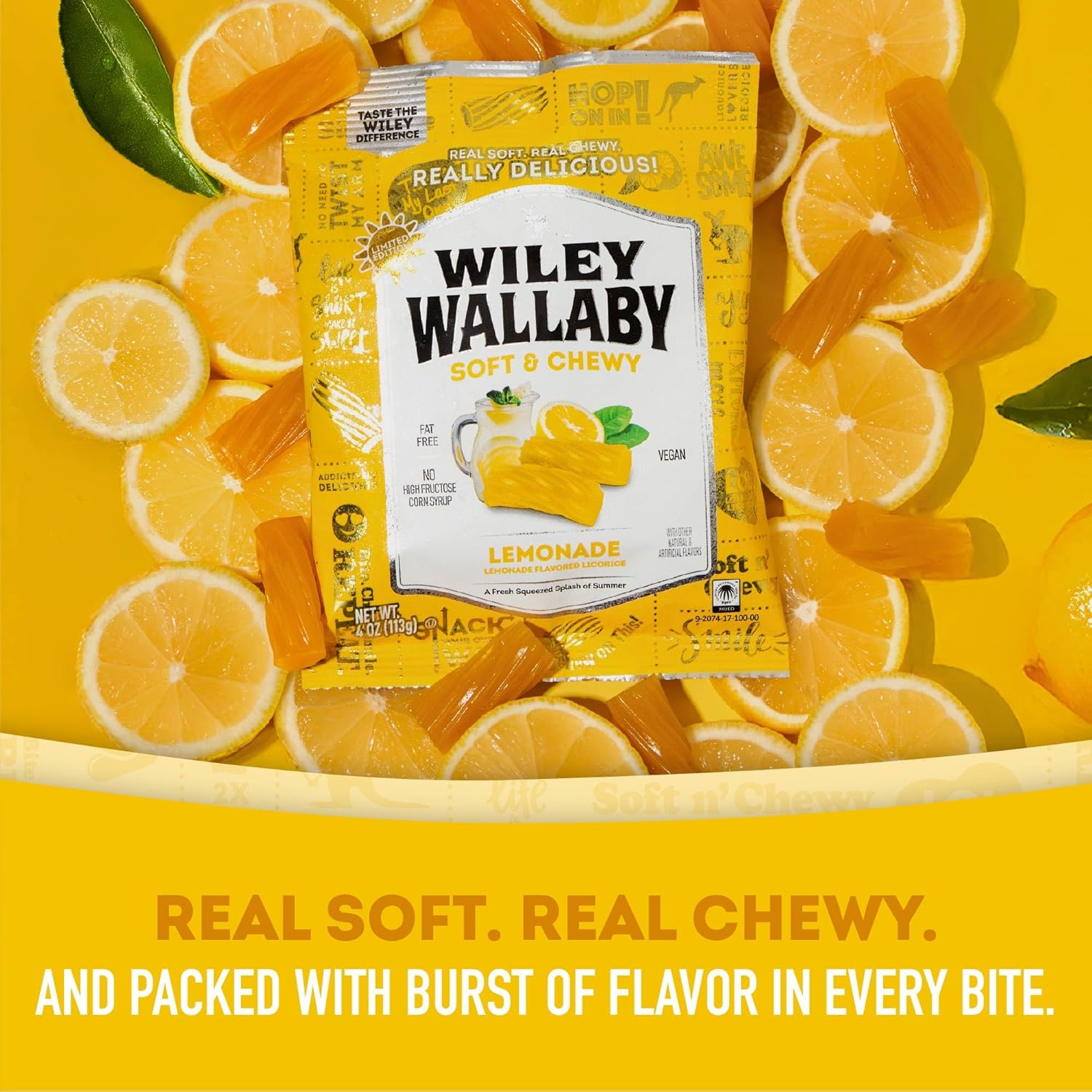 Wiley Wallaby Licorice 4 Ounce Classic Gourmet Soft & Chewy Lemonade Licorice Candy Twists, 12 Pack