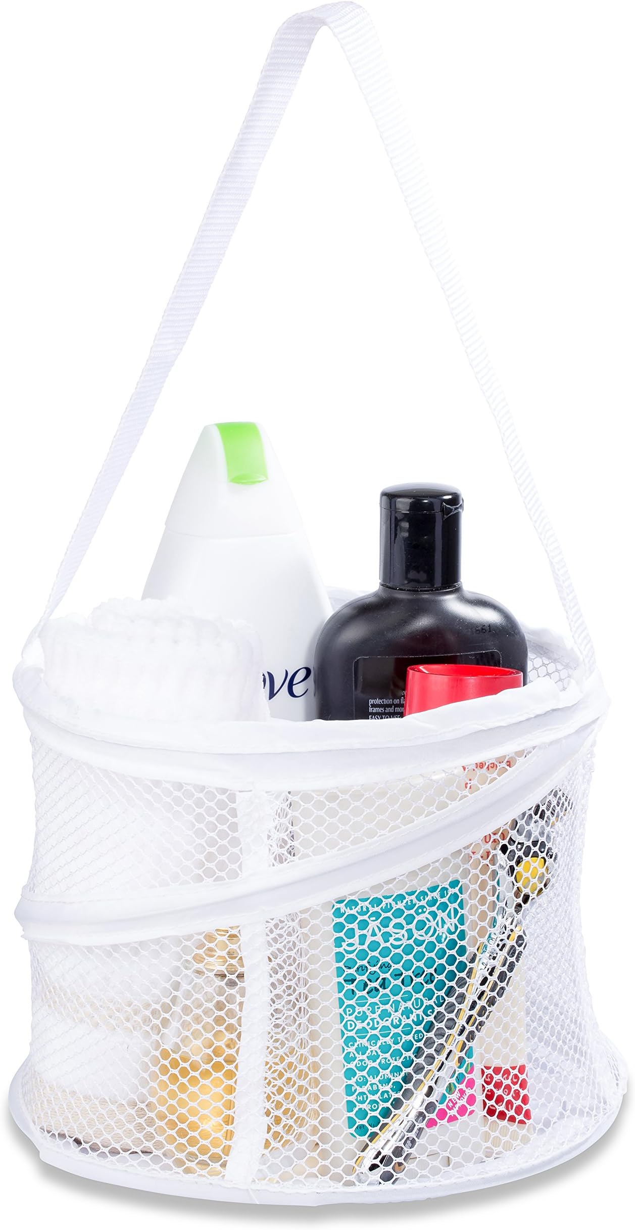 Foldable Shower Caddy - Collapsible, Portable, Drainage Hole, Carry Handle, Large Compartments. Great Organizer for Camp, Travel, Gym, and Dorm. (White)