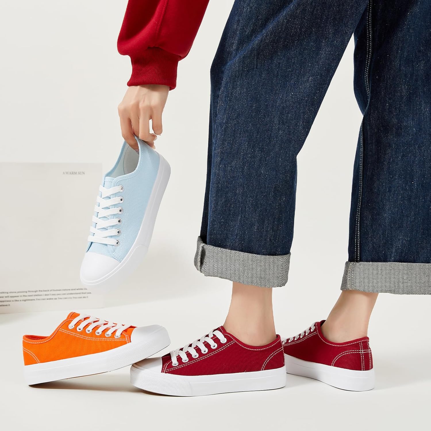 Uoidru White Tennis Canvas Shoes for Women Black Canvas Sneakers Womens Fashion Sneakers Classic Lace Up Walking Shoes - Image 8