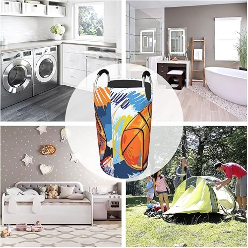 Miniatura 9 de Cesta de lavandería con asas, plegable, duradera, para almacenamiento de ropa sucia, organizador de lavandería, acuarela, graffiti, baloncesto