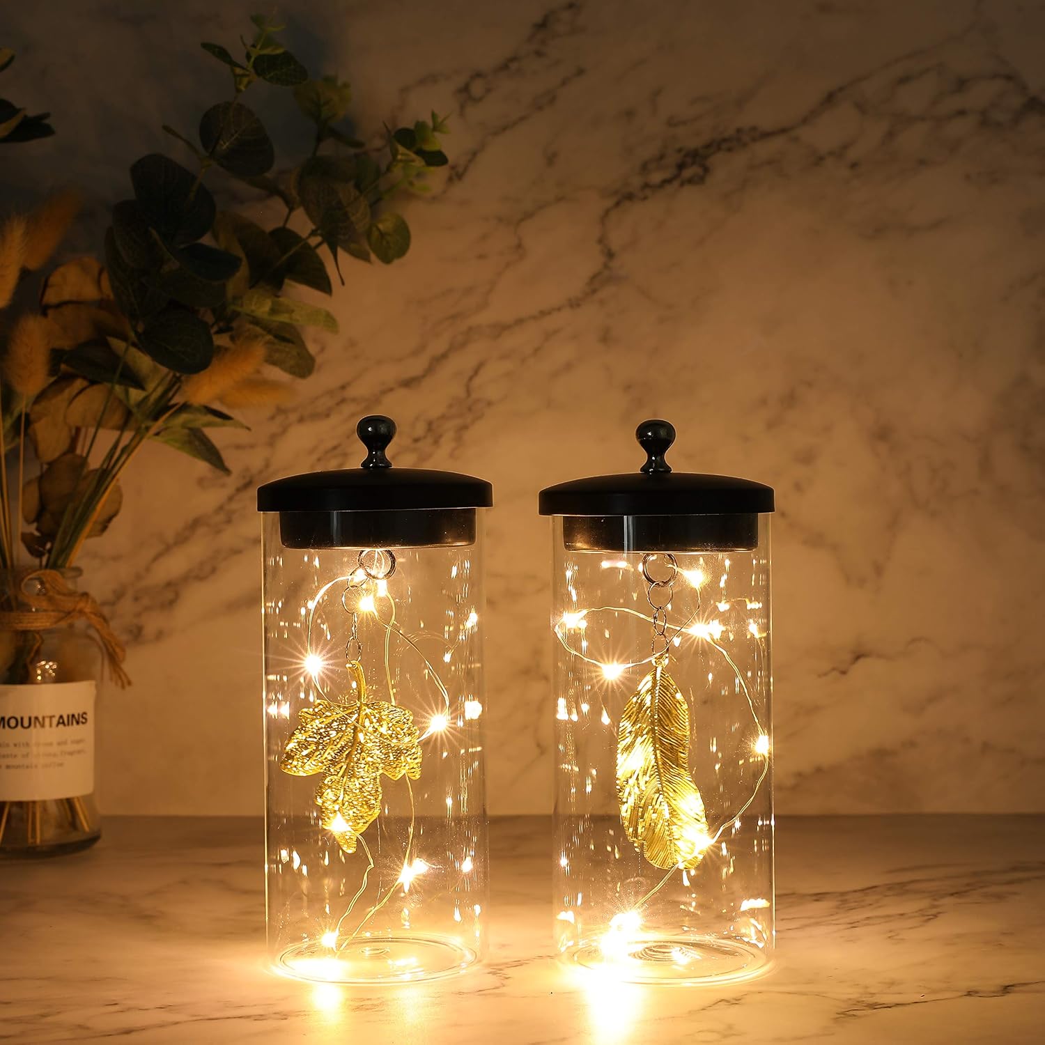 JHY DESIGN Set of 2 Leaf Pendant Decorative Lamp Battery Powered Lights 7" Tall Cordless Lamp Light with Fairy Lights for Living Room Bedroom Kitchen Wedding Xmas