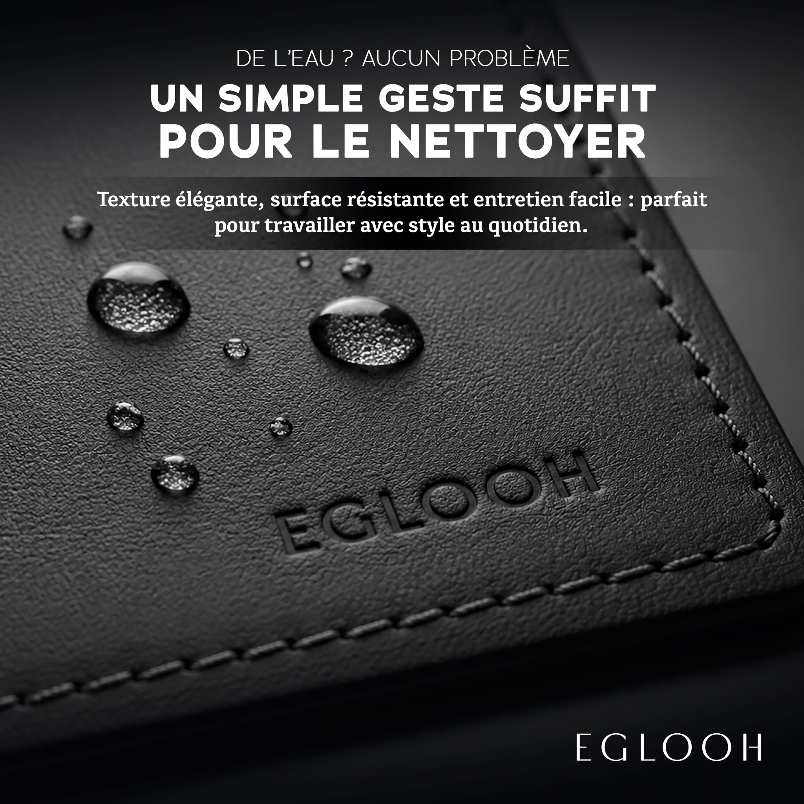 Eglooh Mercurio Sous main Bureau Cuir Noir 80x50 cm Coutures Artisanales Fond Antidérapant Made in Italy