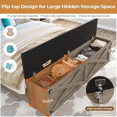 Miniatura 6 de DICTAC - Base de cama estilo granja tamaño Queen con cabecera de almacenamiento y estación de carga, base de cama de plataforma de madera tamaño