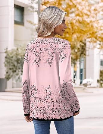 HOTOUCH Womens Fall Tunics Long Sleeve Tops Cross V Neck Shirts Loose Casual Blouses with Decor Button