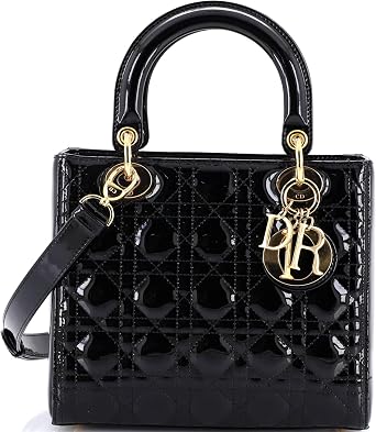 Pre-Loved Lady Dior Bag Cannage Quilt Patent Medium, Black