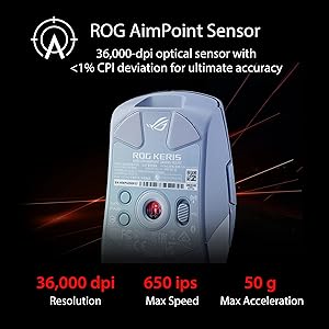ASUS ROG Keris Wireless Aimpoint Gaming Mouse Right-Handed Ergonomic, 75g, Tri-Mode Connectivity, 42K DPI, up to 119Hr Battery, PC/Mac Support - White