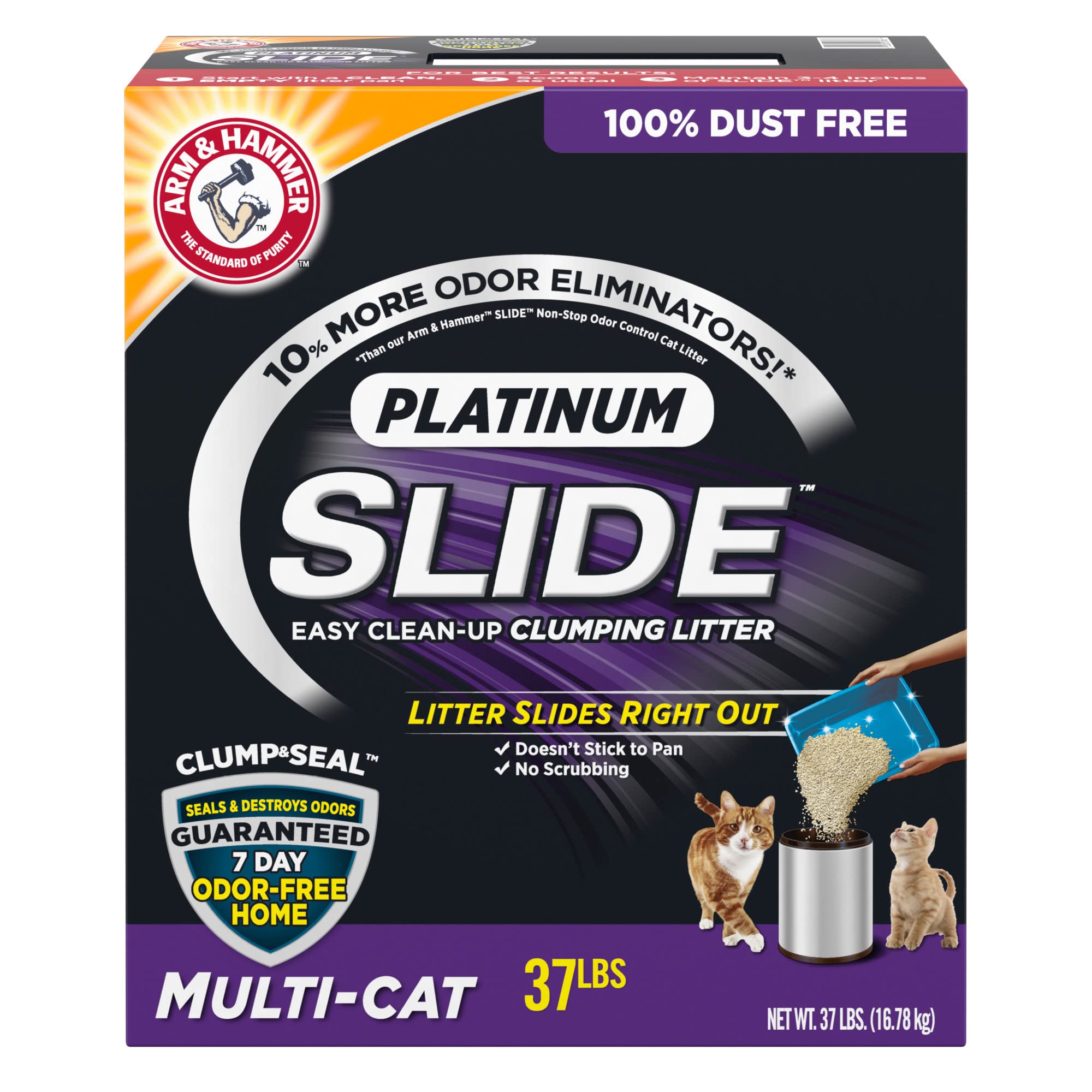 Arm & Hammer Platinum Slide Easy Clean-Up Clumping Cat Litter, Multi-Cat, 37 Lbs