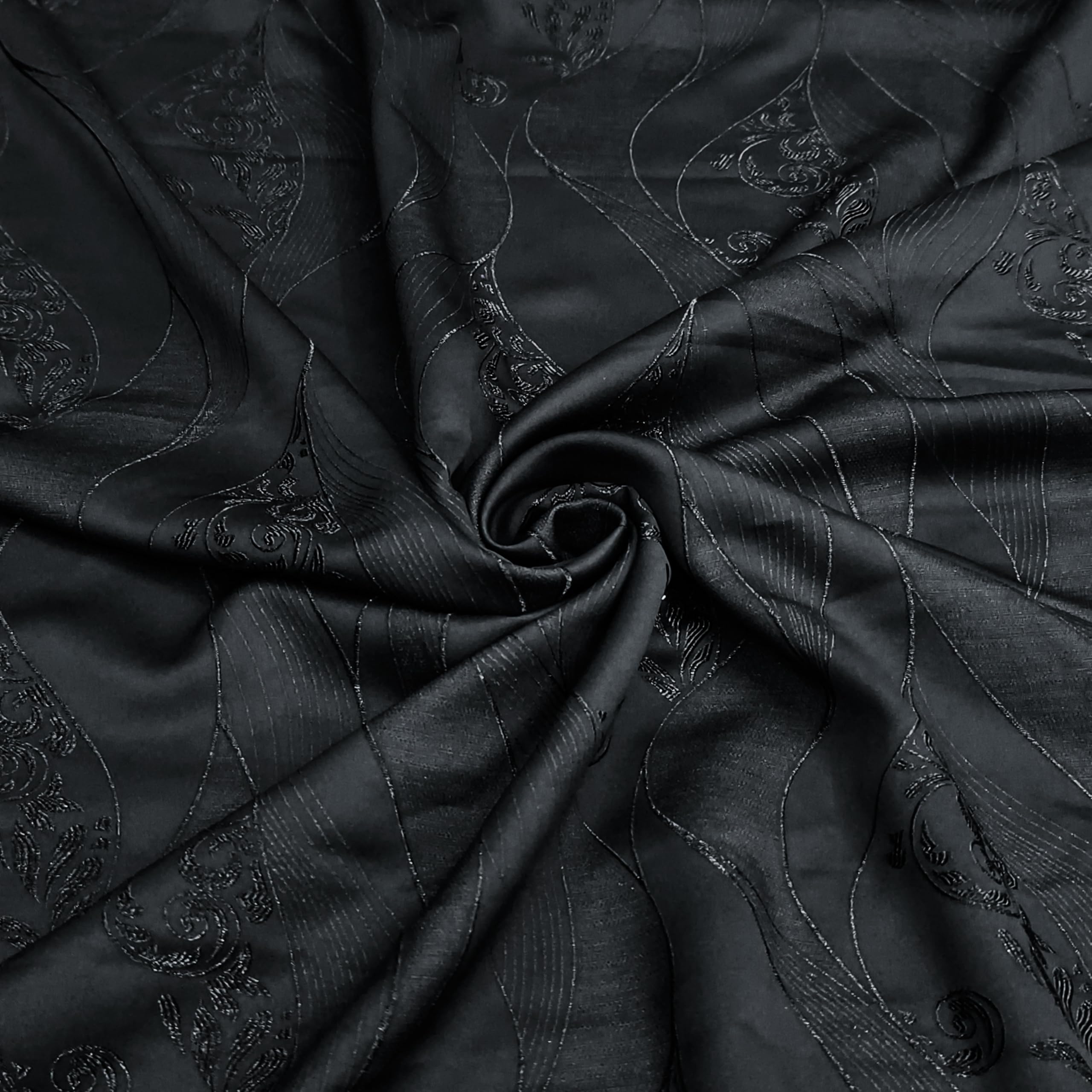Black Designer Embossed Jacquard Polyester Fabric – 2.5" Width, 2 Meter Cut | Ideal for Kurta, Sherwani, Blazer-image-33
