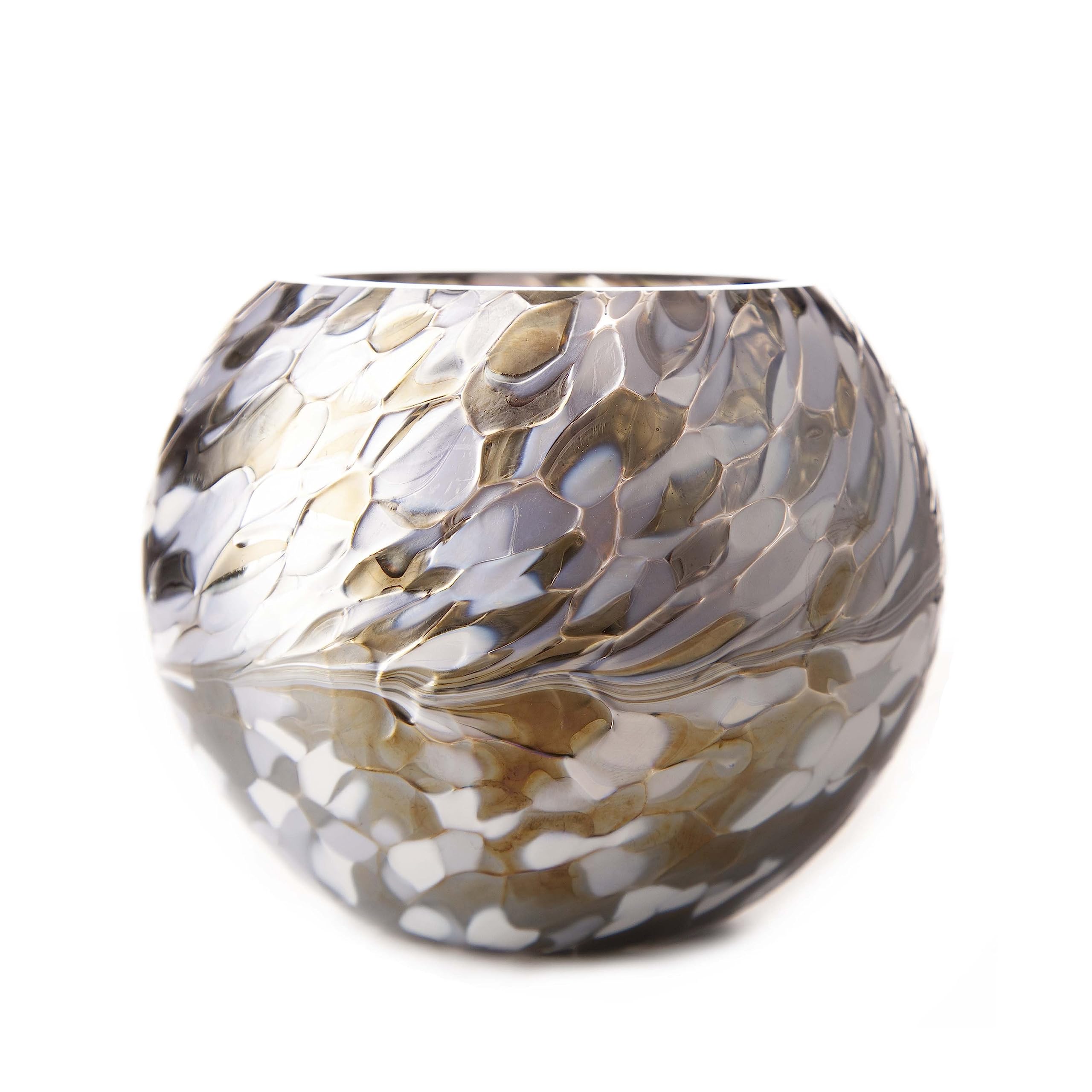 Amelia Art Glass Silver & White Round Tealight Holder In
