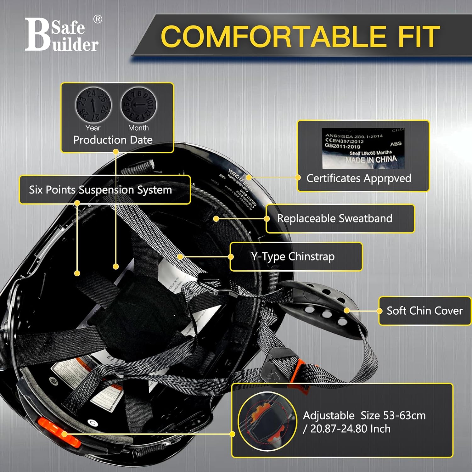 Safety Helmet with Visor Ear Muffs Work at Hight Carbon Fiber Abs Hard Hats for Industrial Construction Head Protection ANSI Z89.1 Approved（Black Hard Hat+Clear&Tinted Visor+B07 Ear Muffs）