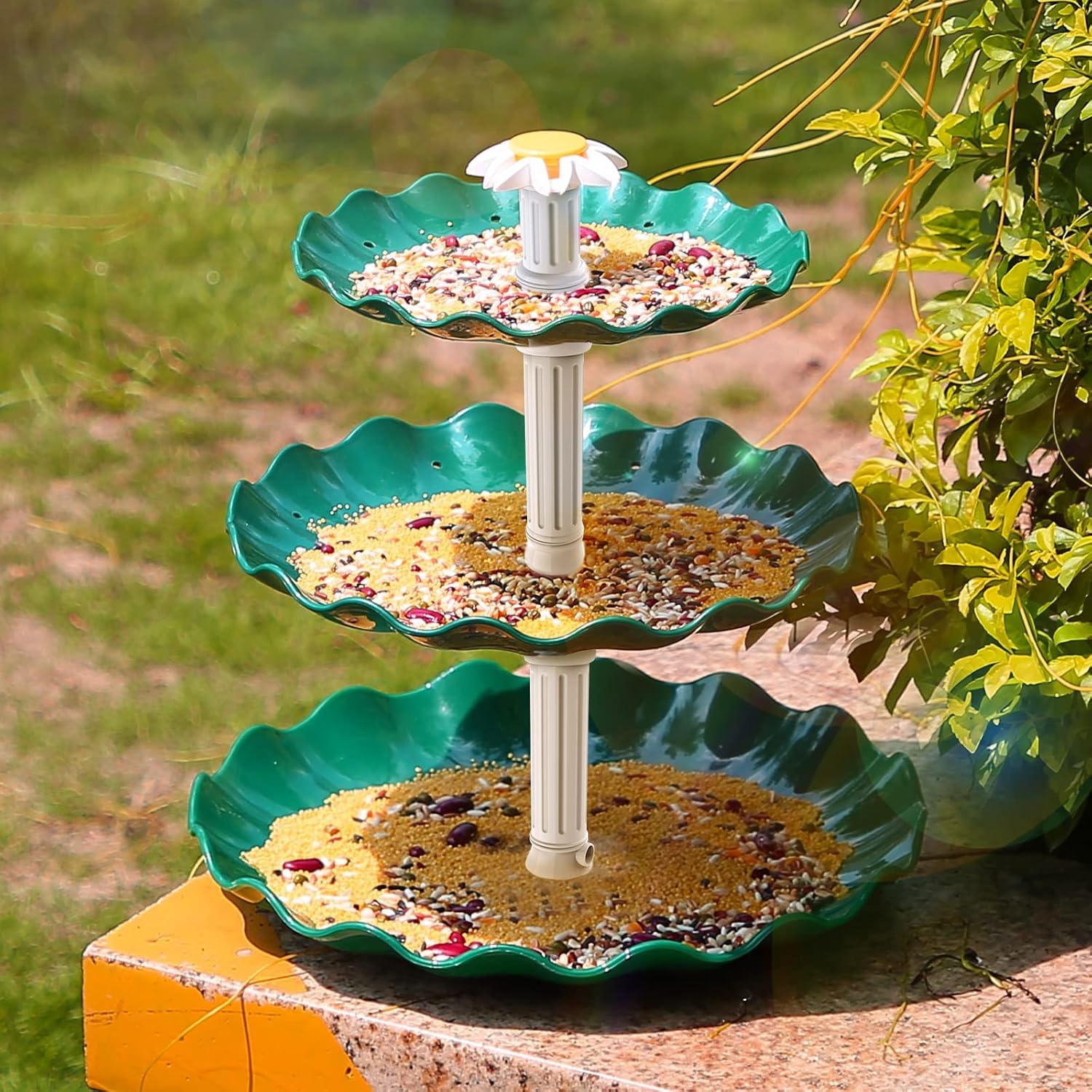 AMZtime DIY 3.5W Solarbrunnen für Draussen, 3Schicht abnehmbares Vogelbadset für Vogelbad und Gartenszenen Solarbrunnenset, DIY Solarbrunnen Abnehmbar und Geeignet für Garten, draussen