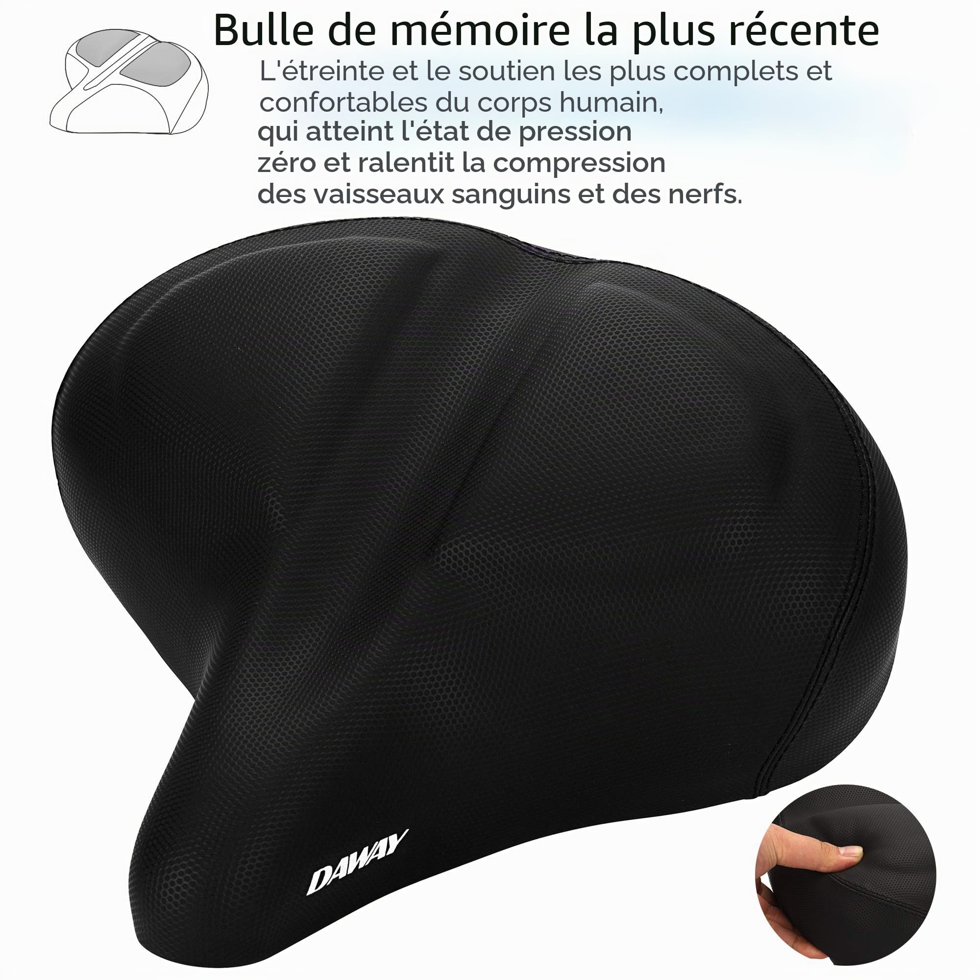 DAWAY C40 Siège de vélo surdimensionné Confortable - Compatible avec Les vélos Peloton, d'exercice, de Montagne ou de Route, Remplacement de Selle de vélo Extra Large pour Homme Femme Confort